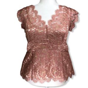 Cap Sleeve Lace Top Pink & Gold Size 12